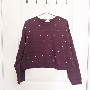 Burgundy gold studs cropped sweatshirt